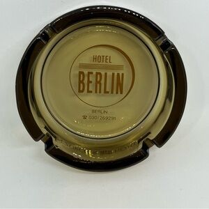Vintage Zurich Hotel Berlin Amber Glass Ashtray | Mid Century Modern Smoky Glass